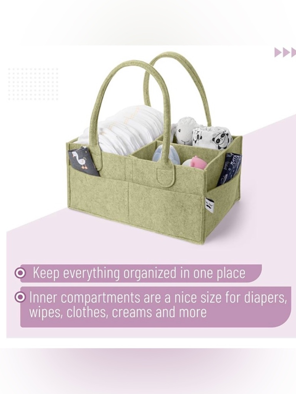 Green (Olive Calm) Felt Storage/Diaper Caddy Organizer Tote by Mr. Pen. New! - Picture 4 of 5